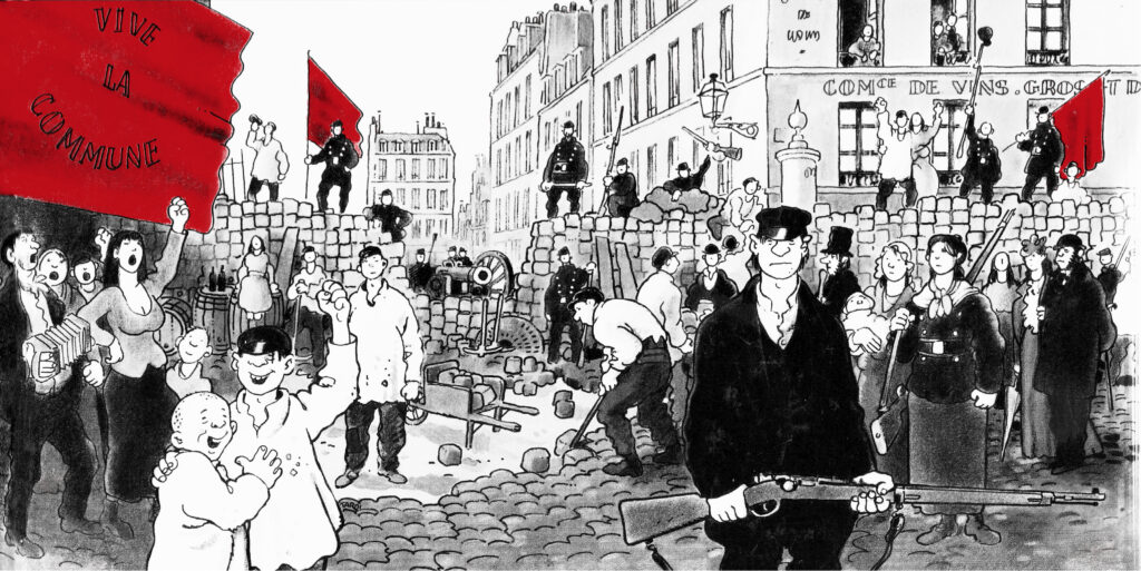 image gracieusement mis à disposition par Jacques Tardi pour les Editions Libertaires ; reprise avec leur autorisation pour illustrer le cartel de la  Pierre Debout.